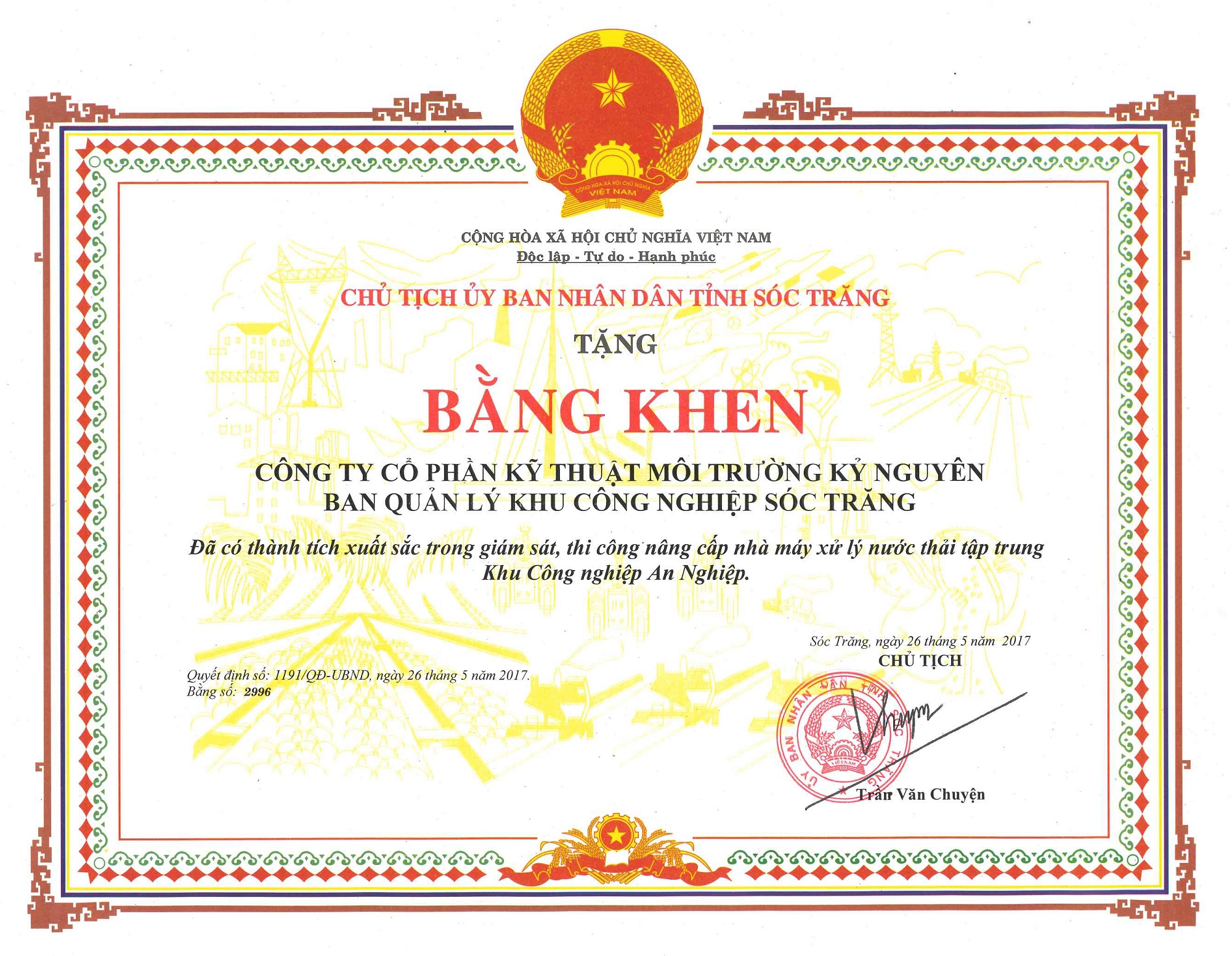 Bằng khen Doanh nghiệp tiêu biểu